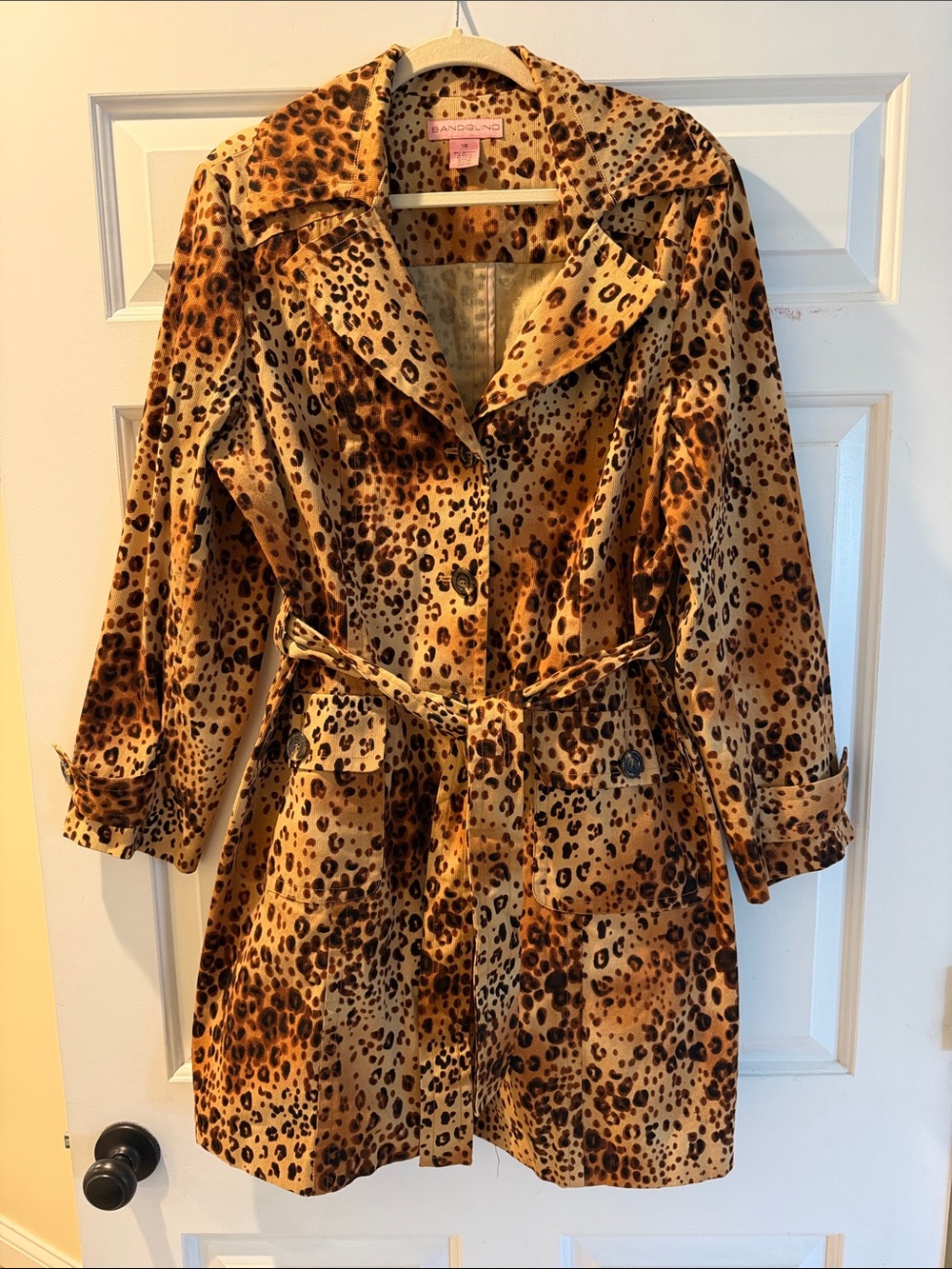 Bandolino Leopard Print Cotton Trench Coat Size 16